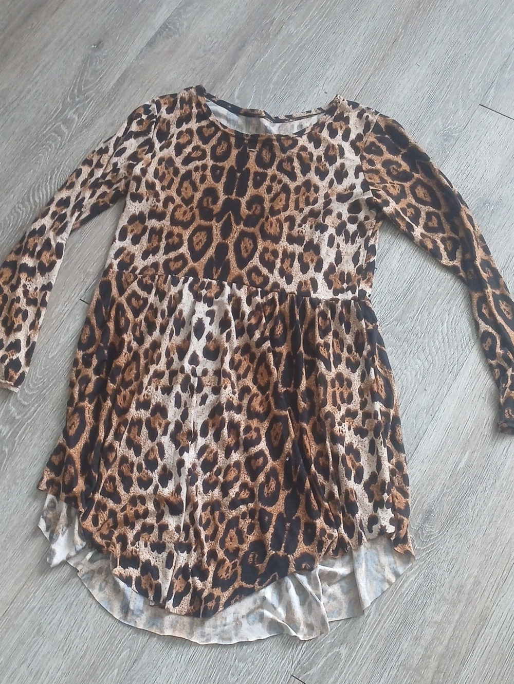 Leopard Print Long Sleeve Kids Dress - Brown Animal Print